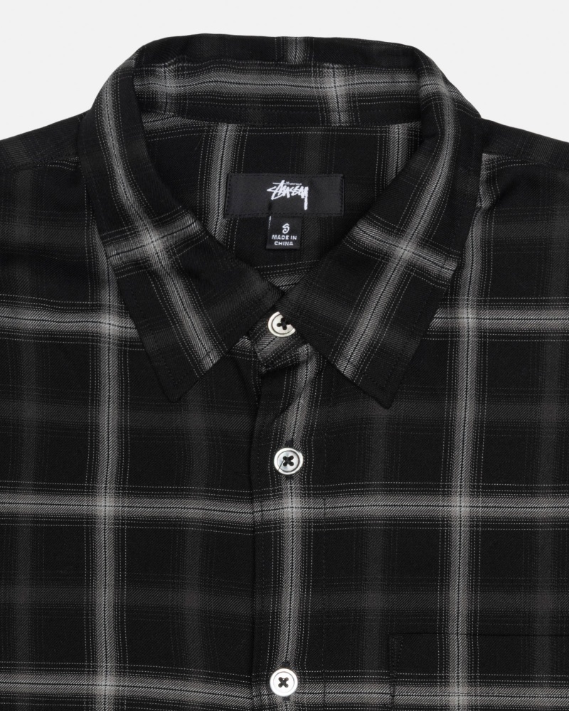 Stussy Shadow Plaid Rayon Shirts     Schwarz | 23980-TILN