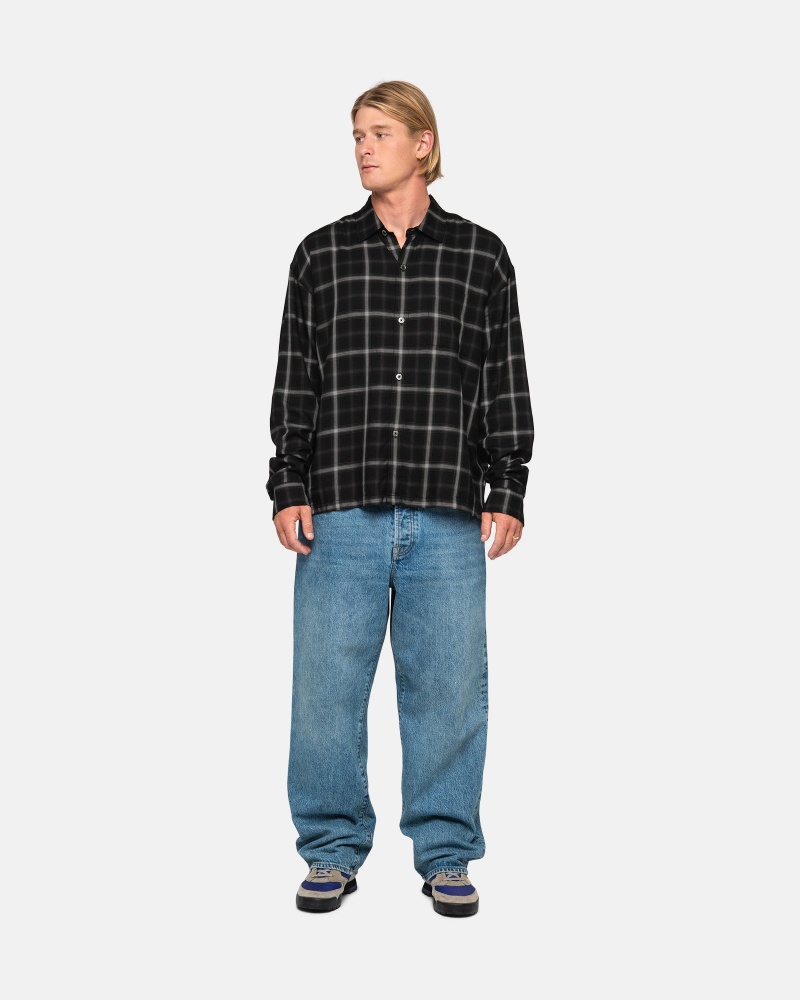 Stussy Shadow Plaid Rayon Shirts     Schwarz | 23980-TILN