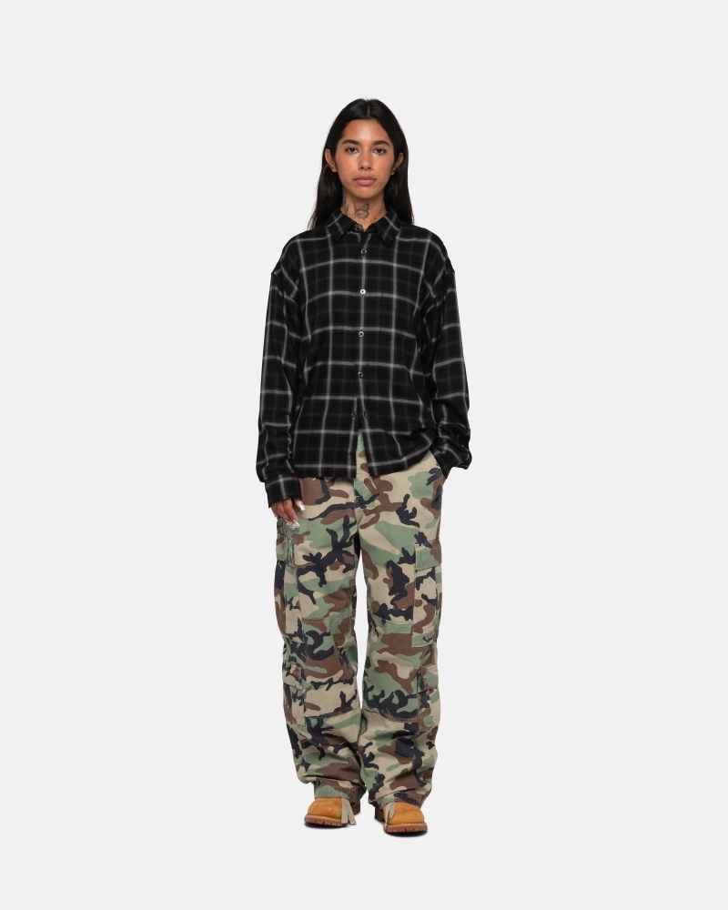 Stussy Shadow Plaid Rayon Shirts     Schwarz | 23980-TILN