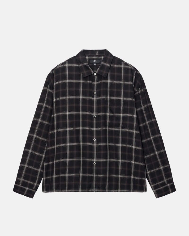 Stussy Shadow Plaid Rayon Shirts     Schwarz | 23980-TILN