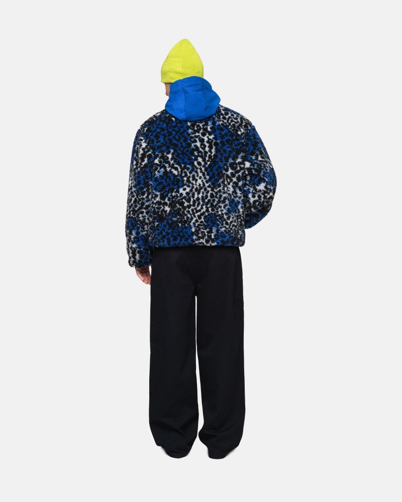 Stussy Sherpa Reversible Jacken Blau Leopard | 02978-UBYV