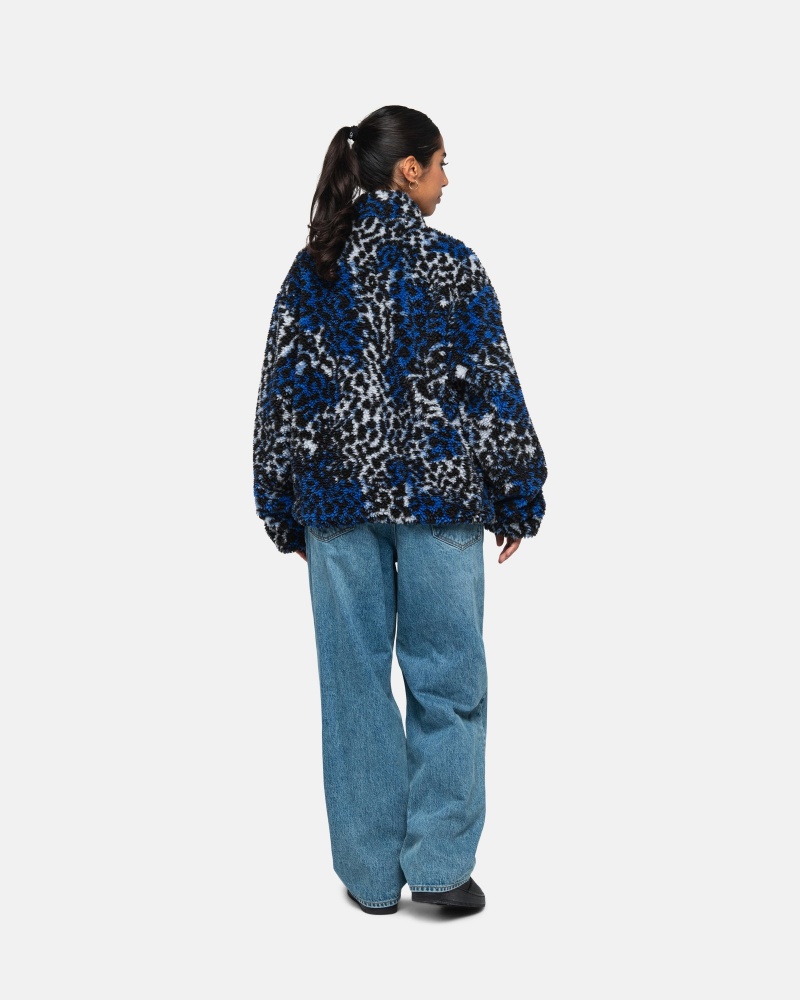 Stussy Sherpa Reversible Jacken Blau Leopard | 02978-UBYV