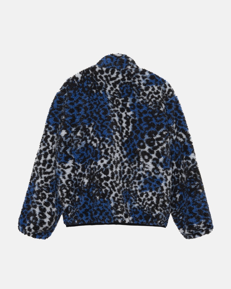 Stussy Sherpa Reversible Jacken Blau Leopard | 02978-UBYV