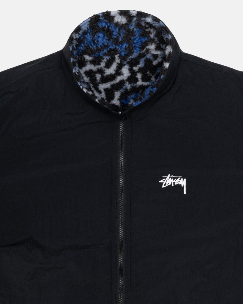 Stussy Sherpa Reversible Jacken Blau Leopard | 02978-UBYV