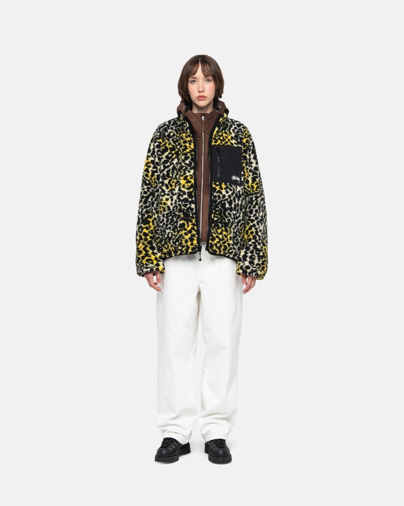 Stussy Sherpa Reversible Jacken Gelb Leopard | 81539-XADR