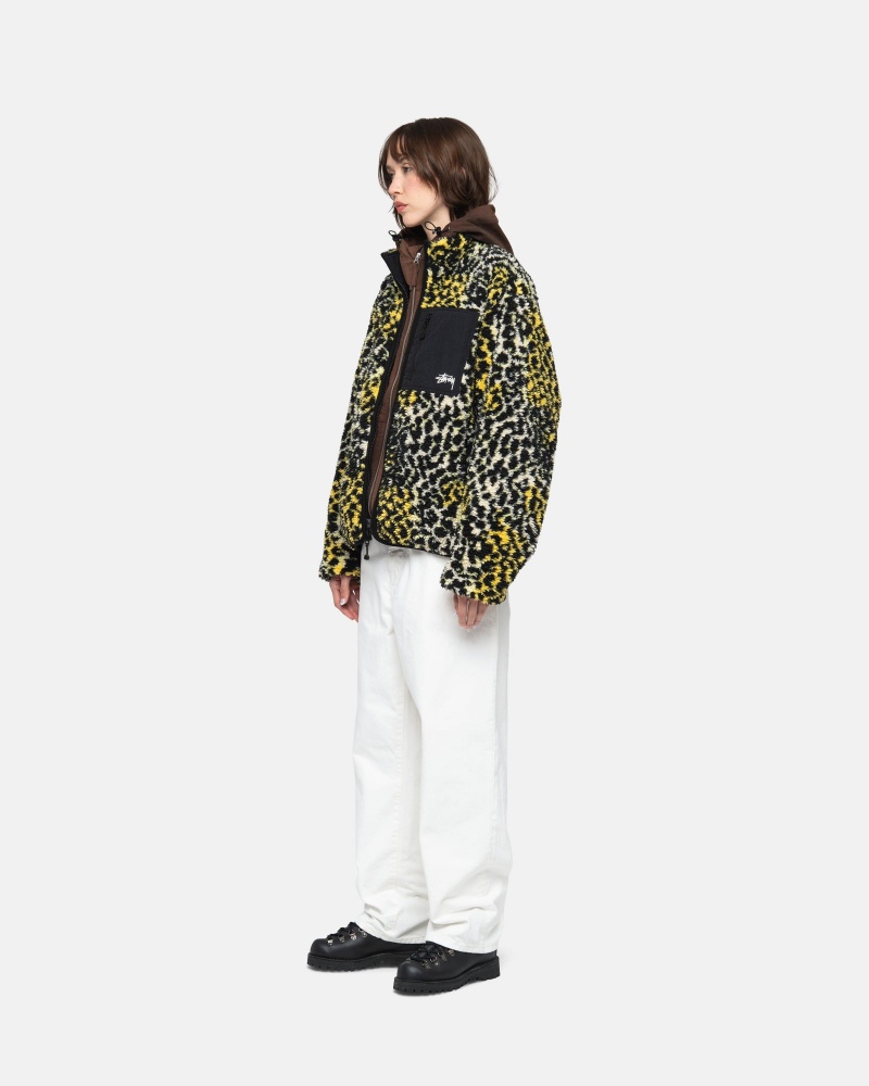 Stussy Sherpa Reversible Jacken Gelb Leopard | 81539-XADR