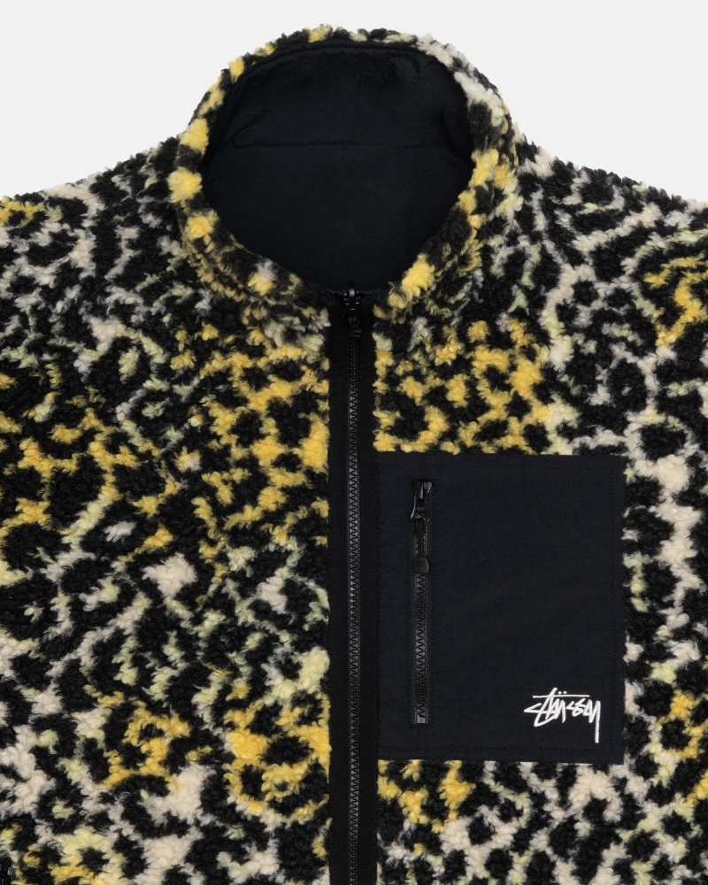 Stussy Sherpa Reversible Jacken Gelb Leopard | 81539-XADR