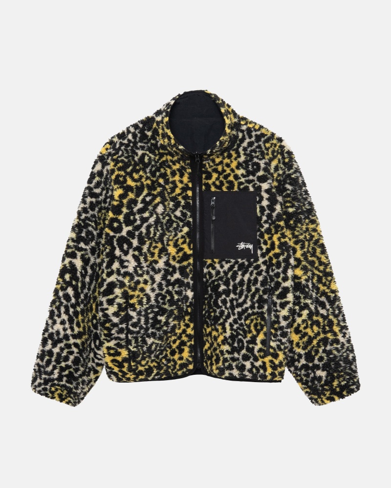 Stussy Sherpa Reversible Jacken Gelb Leopard | 81539-XADR