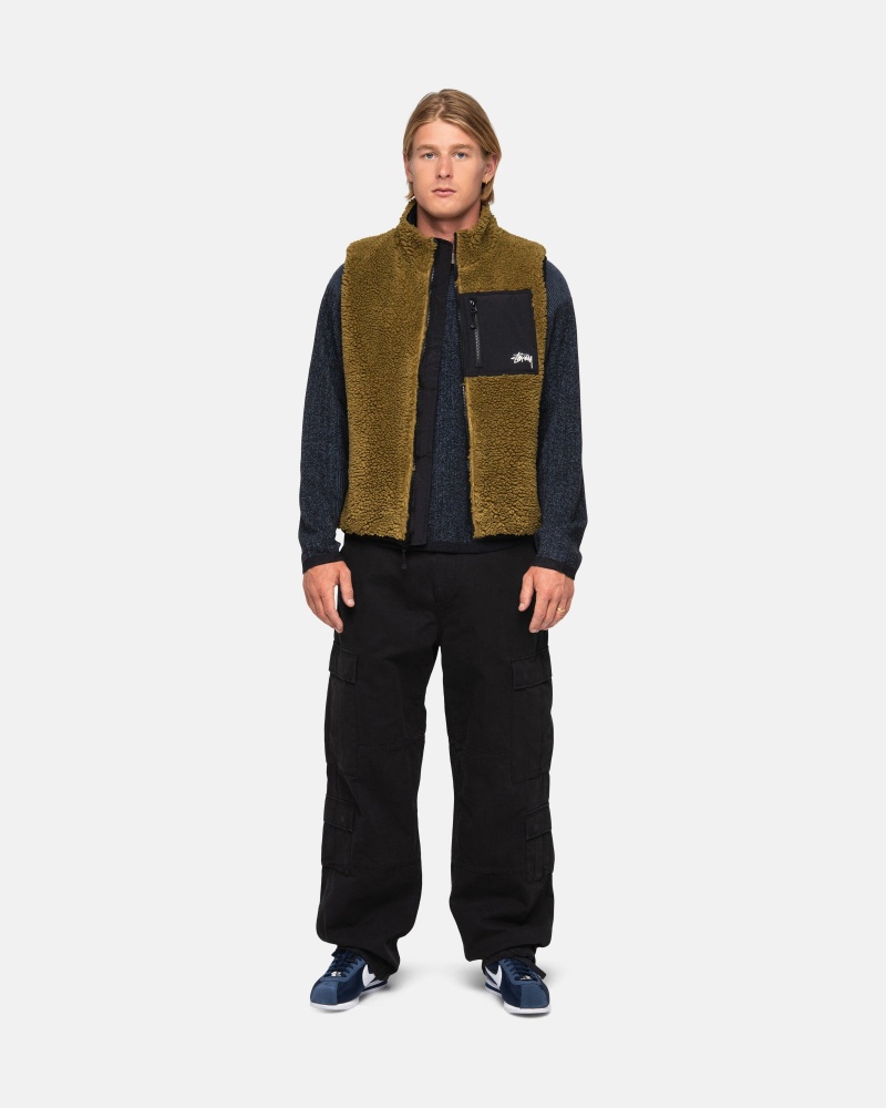 Stussy Sherpa Reversible Weste  Olivgrün | 53796-JSPY