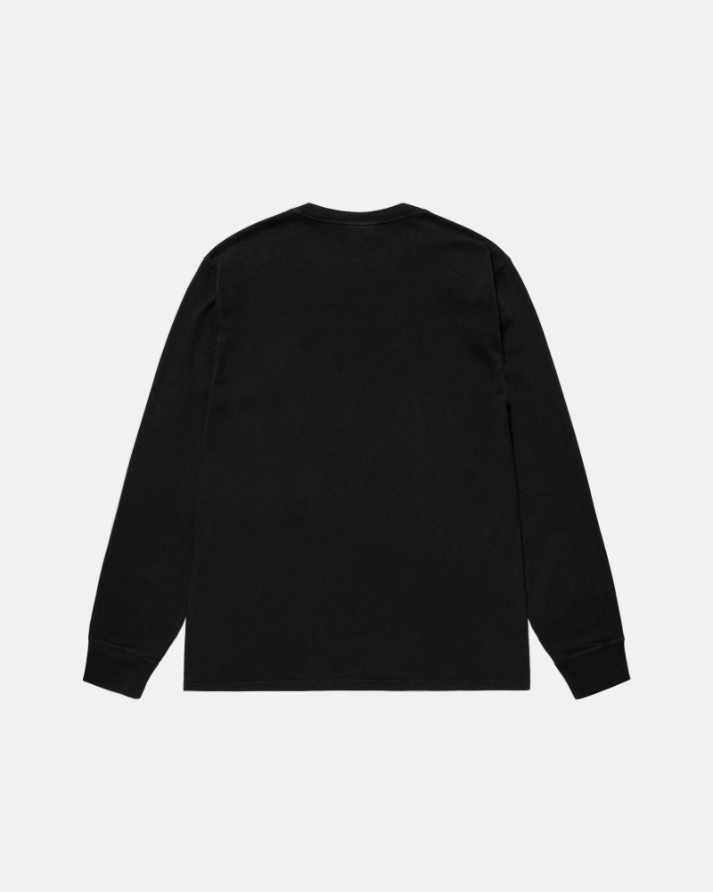 Stussy Small Stock Ls Pigment Dyed T-shirts Schwarz | 75341-OZPL