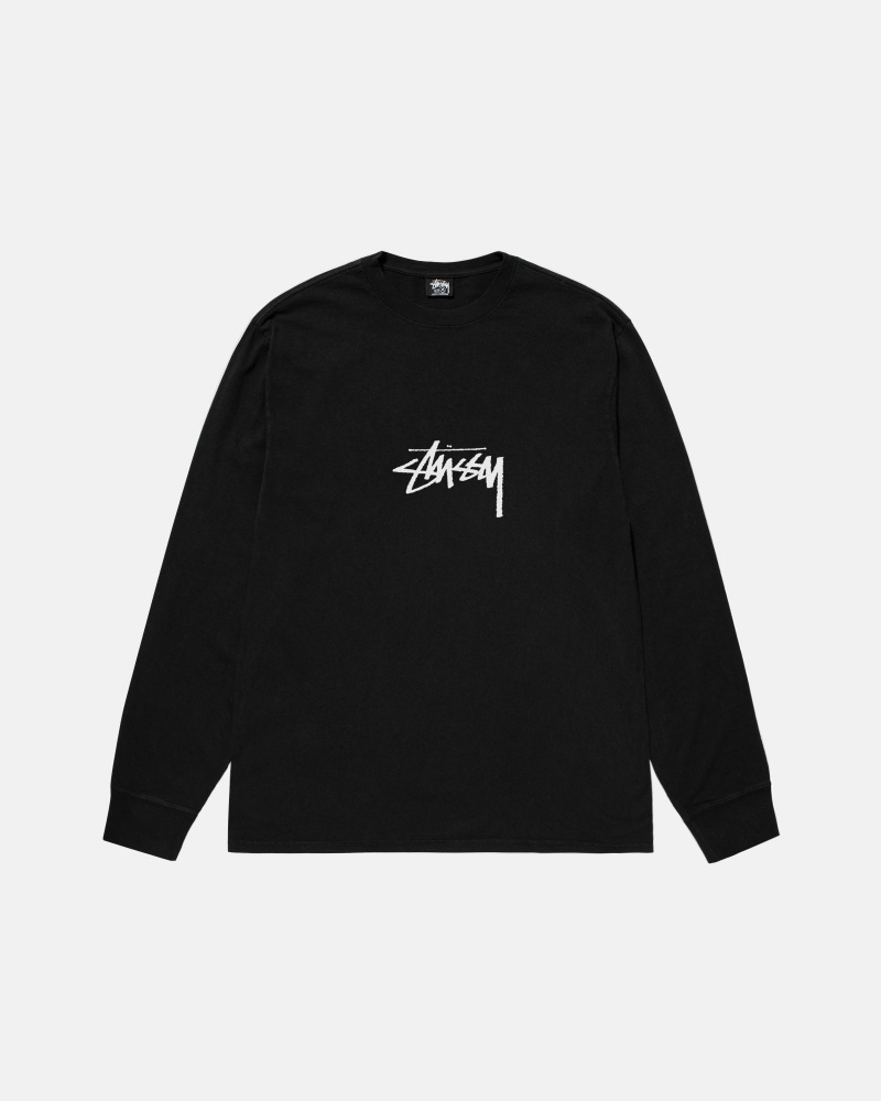 Stussy Small Stock Ls Pigment Dyed T-shirts Schwarz | 75341-OZPL