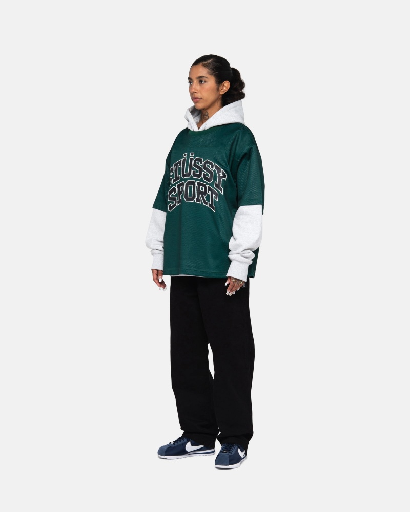 Stussy Sport Mesh Football Trikot Grün | 92705-QTFX