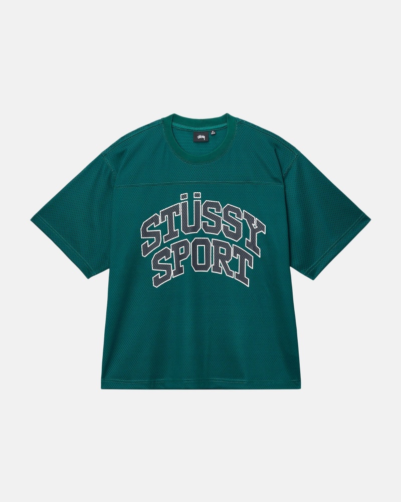 Stussy Sport Mesh Football Trikot Grün | 92705-QTFX