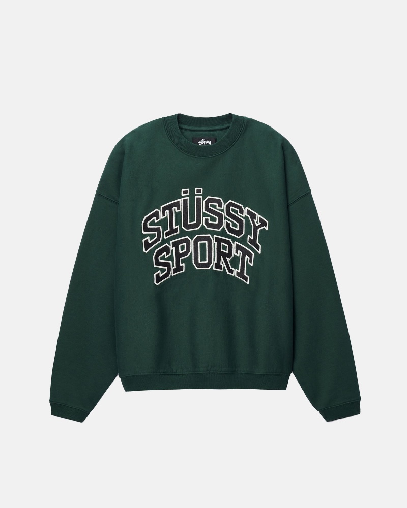 Stussy Sport Relaxed Oversized Crew Sweatshirts Tiefesgrün | 04938-YCEN