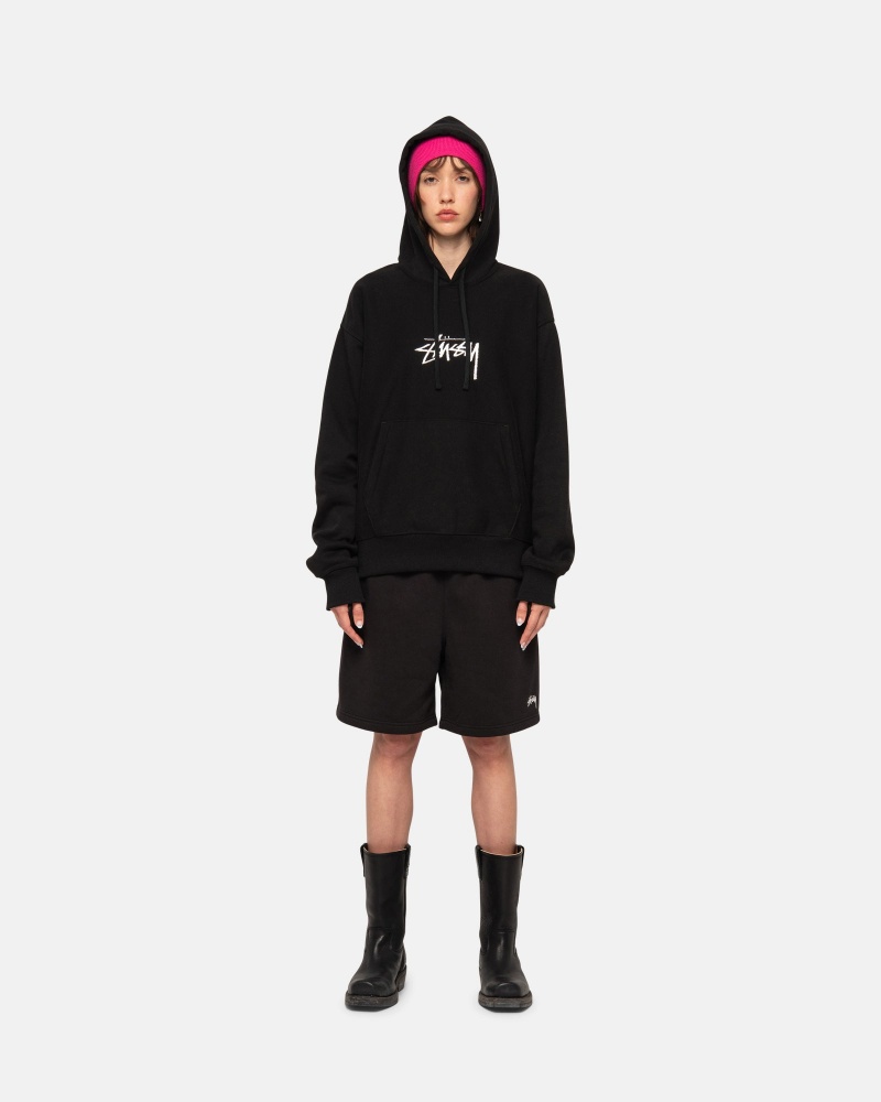 Stussy Stock Logo Applique Hoodie Schwarz | 98317-PHEM