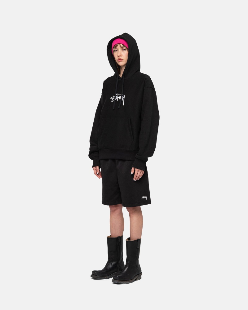 Stussy Stock Logo Applique Hoodie Schwarz | 98317-PHEM