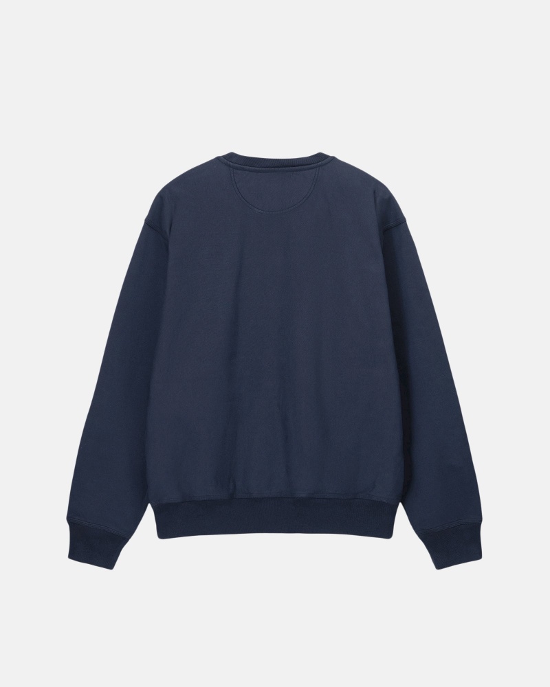 Stussy Stock Logo Crew Sweatshirts Navy | 06247-UNRZ