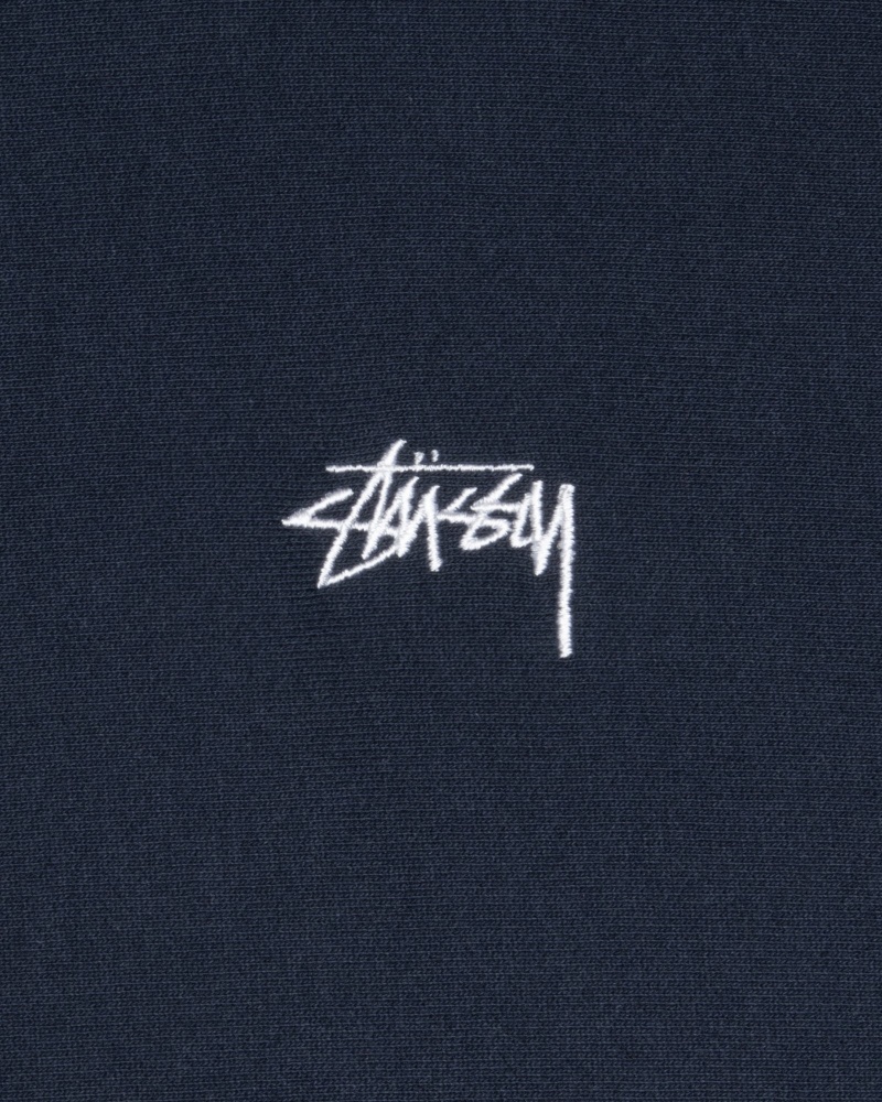 Stussy Stock Logo Crew Sweatshirts Navy | 06247-UNRZ