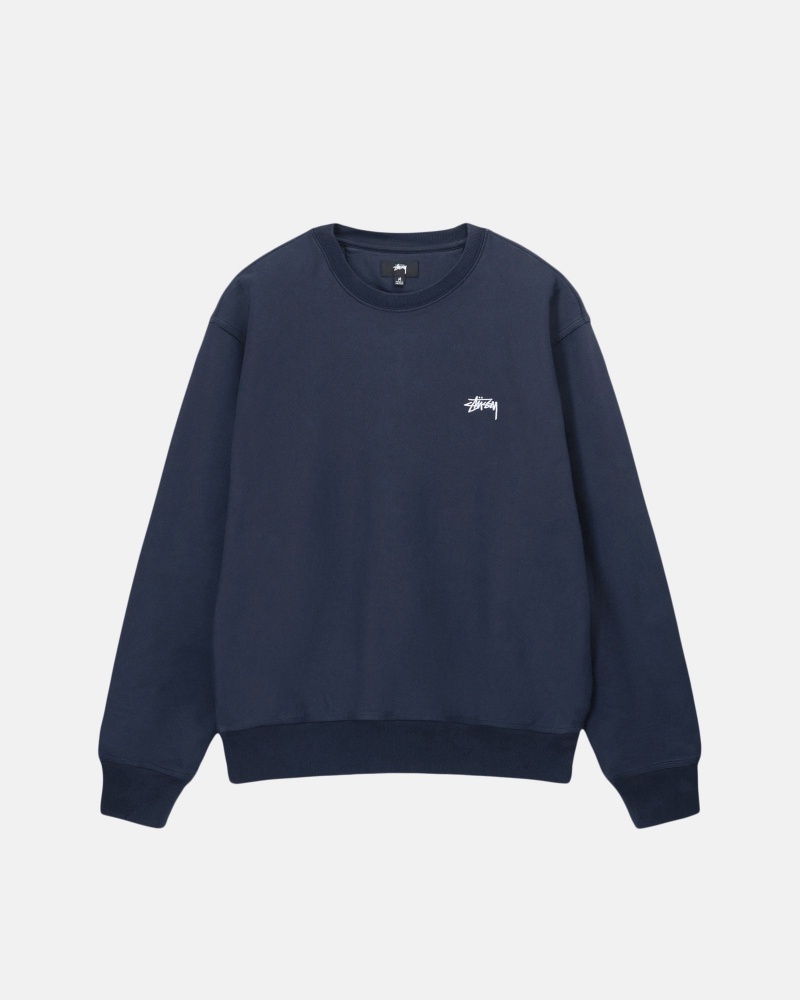 Stussy Stock Logo Crew Sweatshirts Navy | 06247-UNRZ