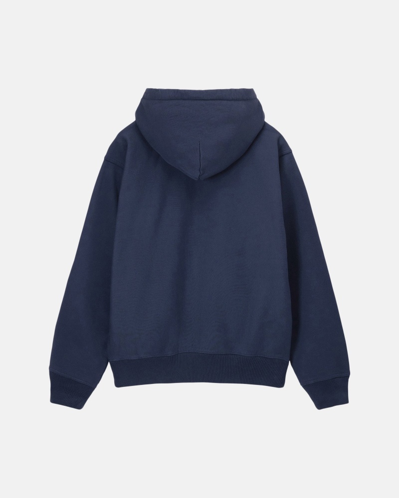 Stussy Stock Logo Zip Hoodie Navy | 60482-GJMZ