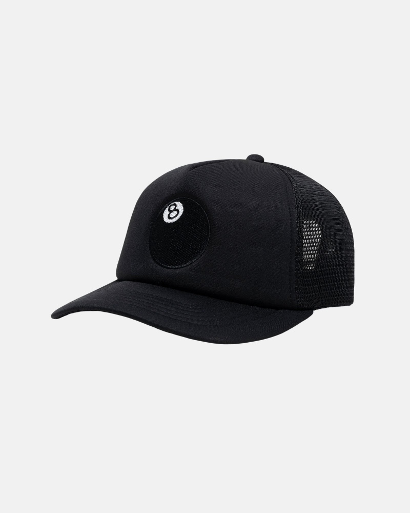 Stussy Trucker 8 Ball Snapback Hüte Schwarz | 74308-AXHQ