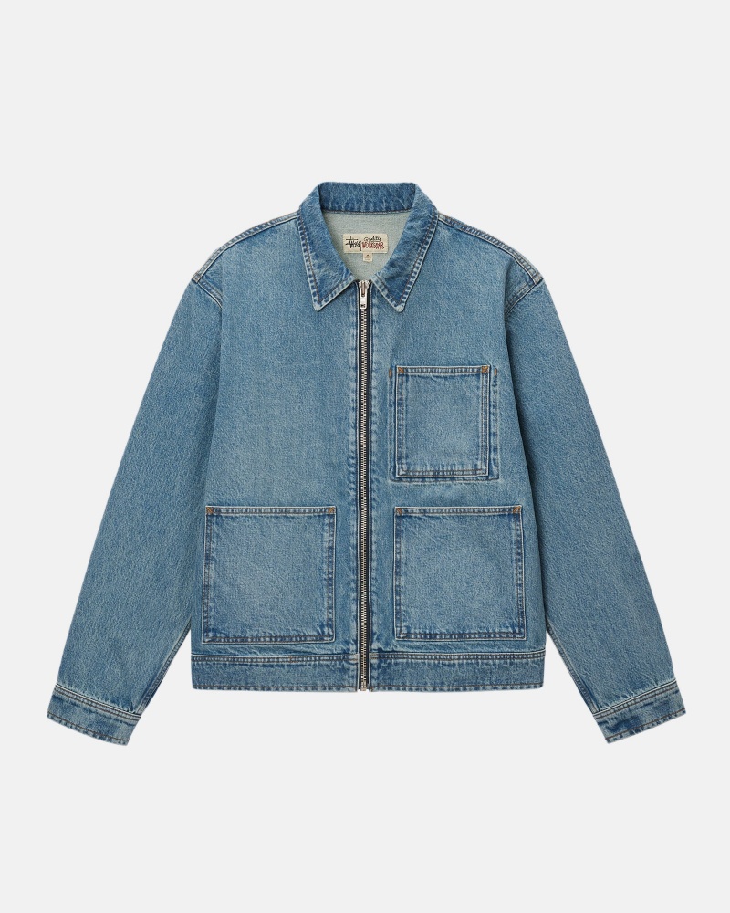 Stussy Zip Arbeits Denim Jacken Blau | 54810-MJGZ