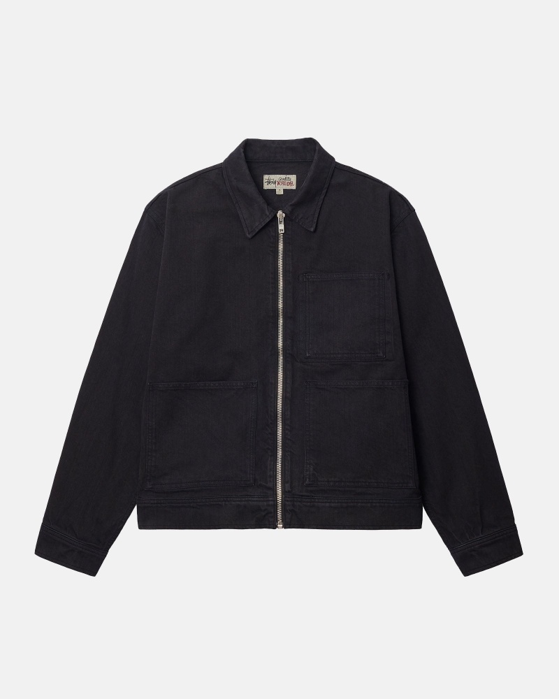 Stussy Zip Arbeits Overdyed Jacken Schwarz | 16385-UQTP