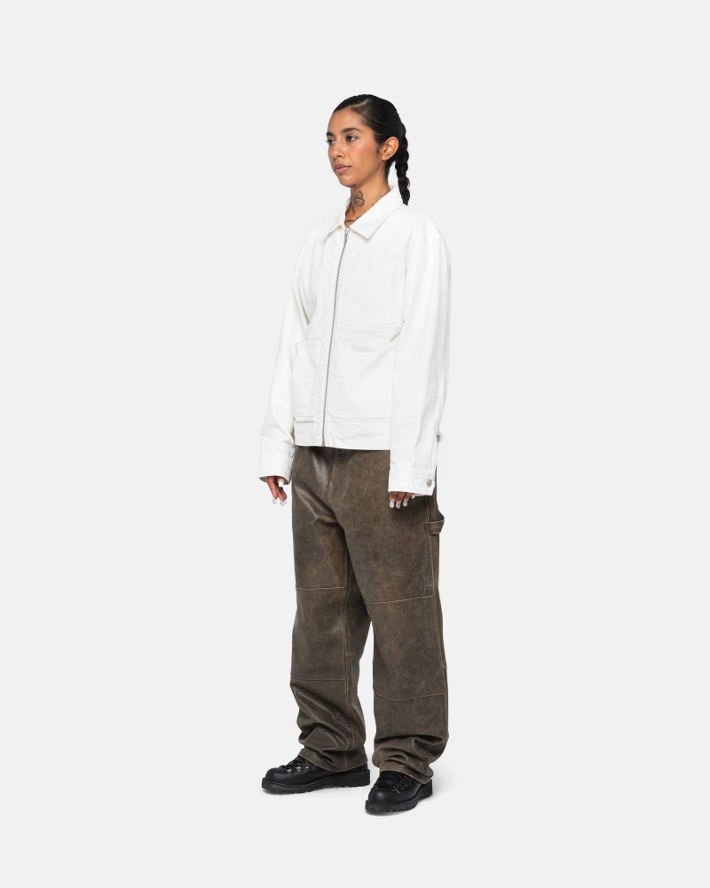 Stussy Zip Arbeits Overdyed Jacken Weiß | 35192-YCJW