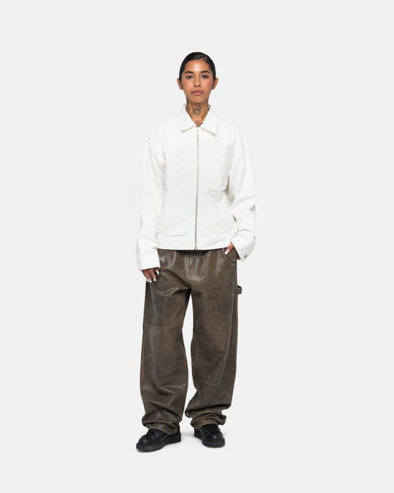 Stussy Zip Arbeits Overdyed Jacken Weiß | 35192-YCJW